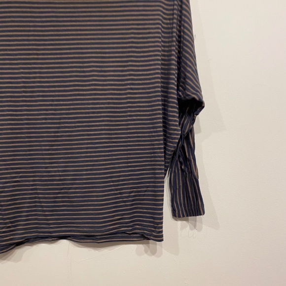 **$5 SALE** Navy and Brown Striped Long Sleeve Stretchy Blouse - Picture 3 of 3